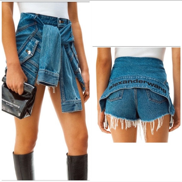 Like new 🖤 Alexander Wang Tie-Front Denim Skort 27 $495" - Picture 1 of 8